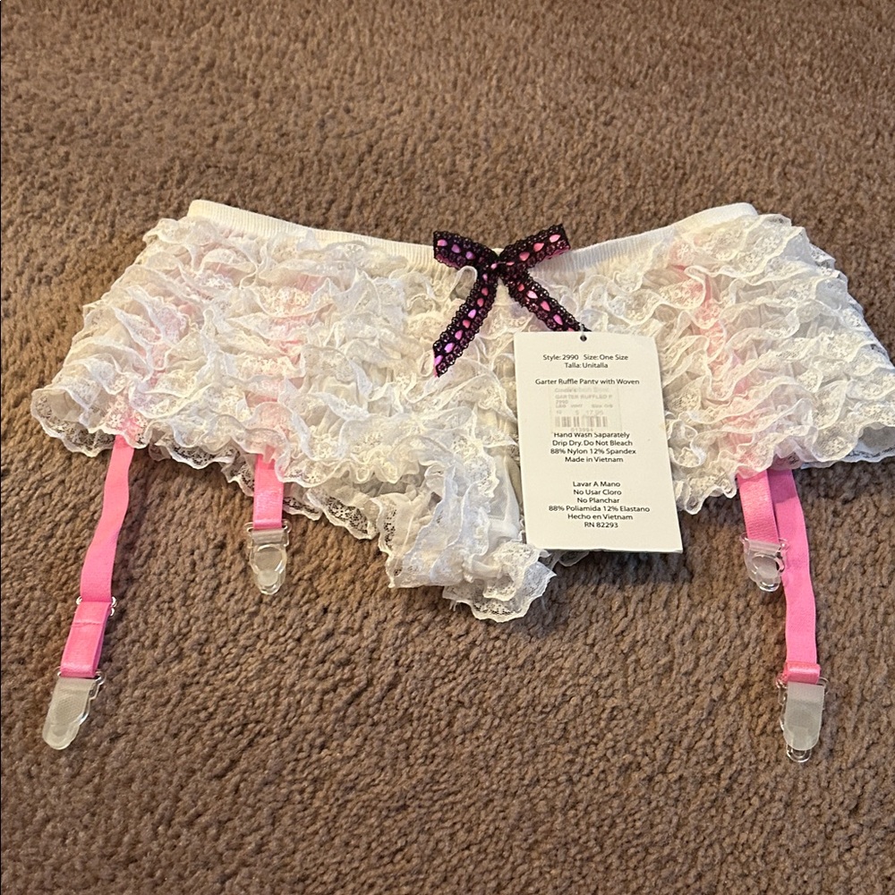 White and Pink women’s garter ruffle panty
